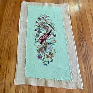 Vintage Finished Needlepoint with Music Violin and Floral Garland Design